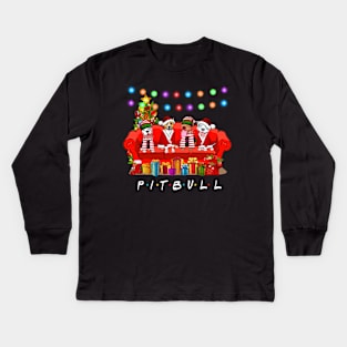 Friends Pitbull Merry Christmas Sweatershirt Kids Long Sleeve T-Shirt